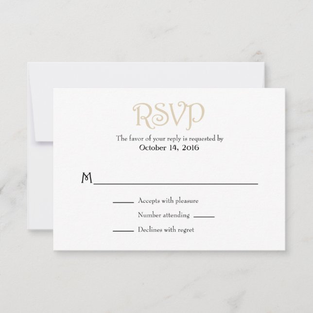 Tan Beige Llanto Blanco Simple Boda Tarjetas RSVP (Anverso)