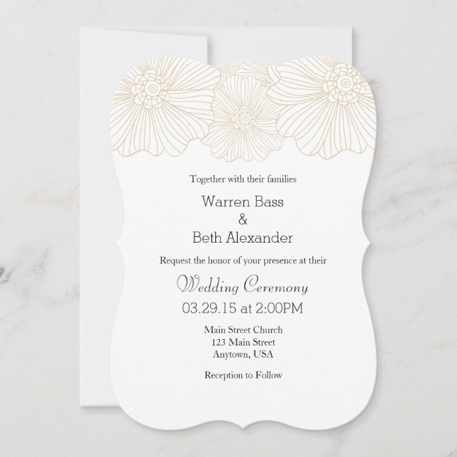 Tan Beige Mod Flower Esboza Invitaciones De Boda (Anverso)