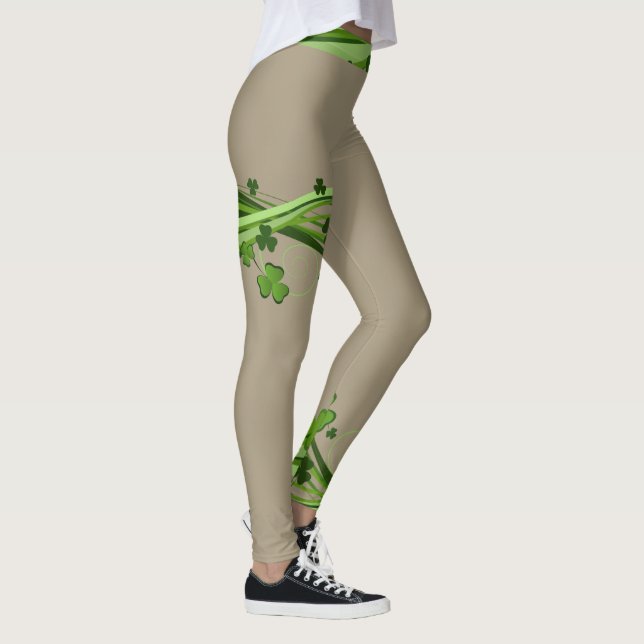 Tan Beige St Patrick's Day Leggings Patrick Pants (Derecha)