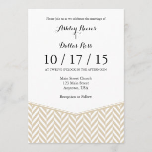 Tan Beige White Herringbone - Invitación a la boda