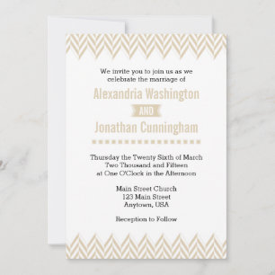 Tan Beige White Herringbone Wedding Invitación
