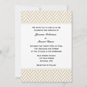 Tan Beige White Herringbone Wedding Invitación