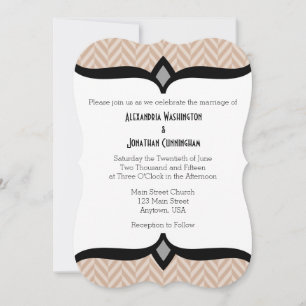 Tan Beige White Herringbone Wedding Invitación