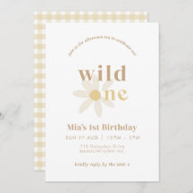Tan Boho Daisy Floral Primer cumpleaños Invitación