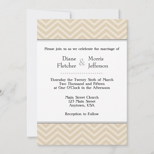 Tan Brown Beige Chevron Invitaciones a la boda (Anverso)