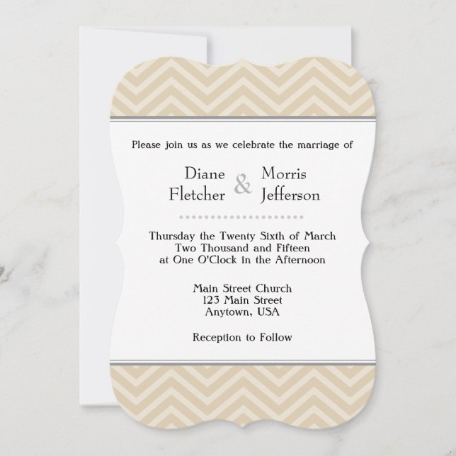 Tan Brown Beige Chevron Invitaciones a la boda (Anverso)