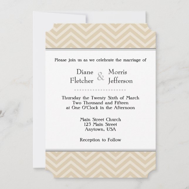Tan Brown Beige Chevron Invitaciones a la boda (Anverso)