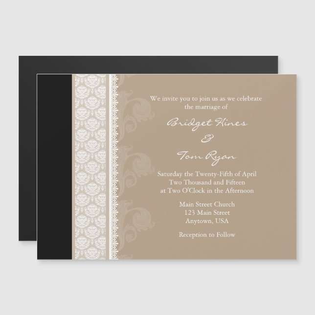 Tan Brown Invitación a la boda magnética moderna y (Anverso/Reverso)