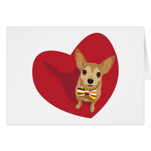 Tan Chihuahua con corbata de arco en un corazón ro (Anverso (Horizontal))