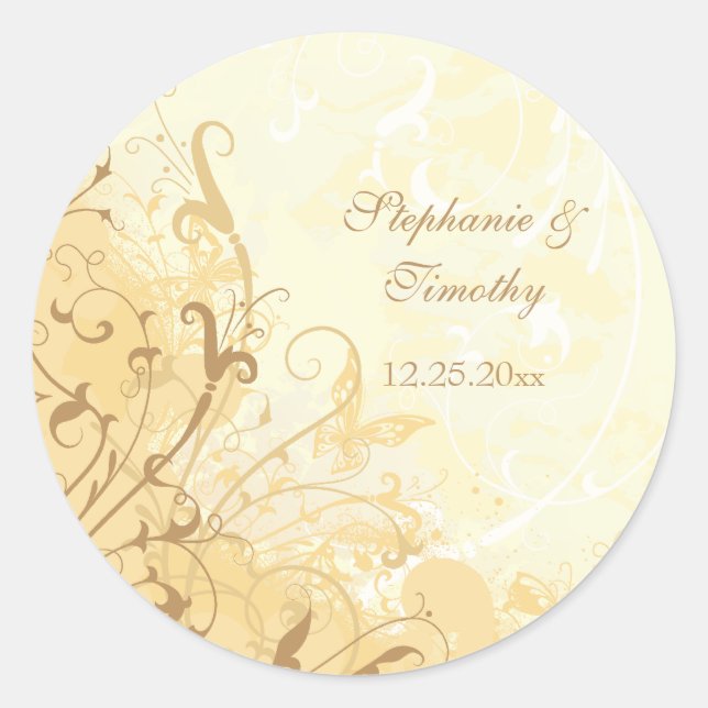 Tan crema mariposa remolacha pegatinas de boda (Anverso)