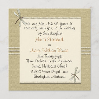 Tan Dragonfly Square Wedding Invitación