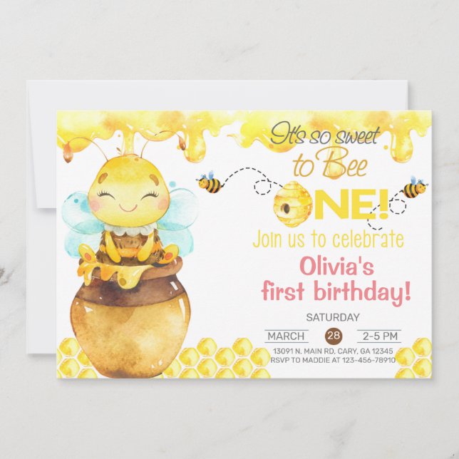 Tan dulce de ser una invitación de primer cumpleañ (Anverso)
