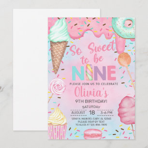 Tan dulce ser de nueve niña invitación cumpleaños