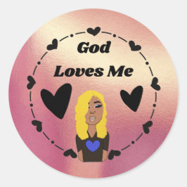 Tan Glam Dios Me Ama Pegatina Redonda Clásica Eleg