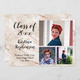 Tan Marble 3 Invitación de graduación de una escue