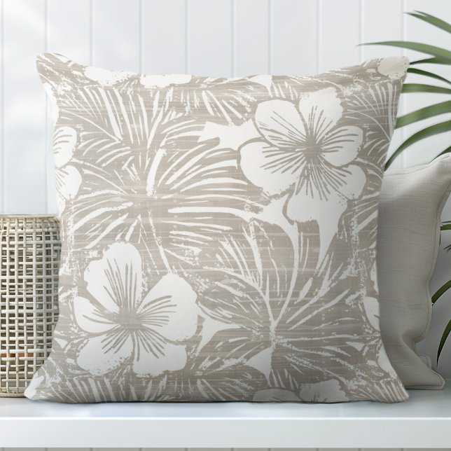Tan neutral y Cojín decorativo tropical blanco (Subido por el creador)