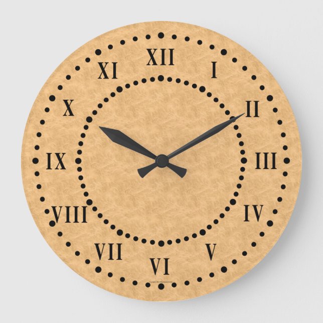 Tan Parchment Look Roman Numeral Reloj de pared (Anverso)