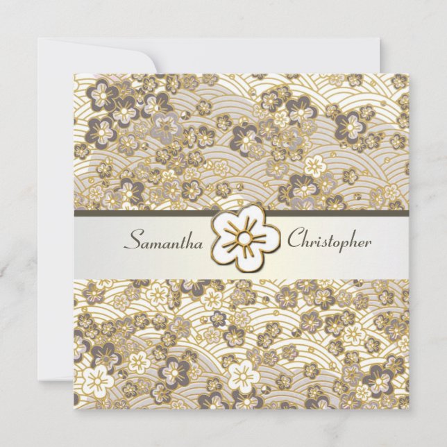 Tan Sakura Chirimen invitaciones a la boda (Anverso)