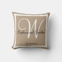 Tan Sand taupe personalizado Boda almohada de mant