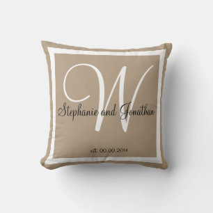 Tan Sand taupe personalizado Boda almohada de mant
