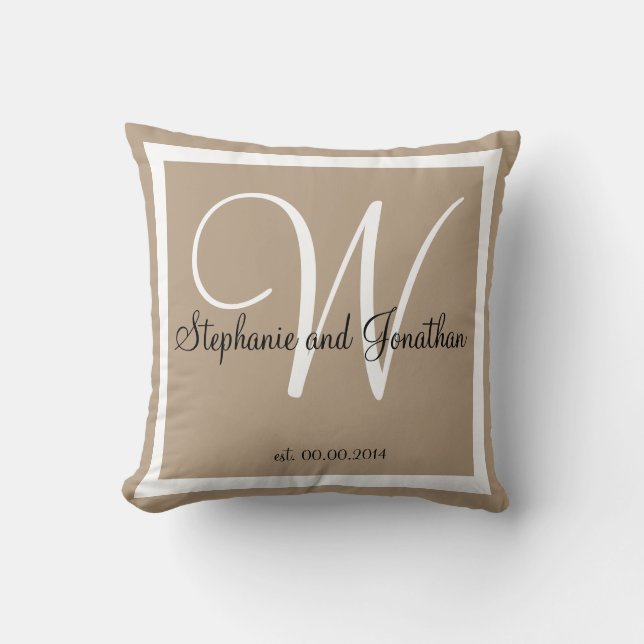 Tan Sand taupe personalizado Boda almohada de mant (Anverso)
