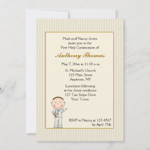 Tan Stripe, Little Boy Communition Invitación