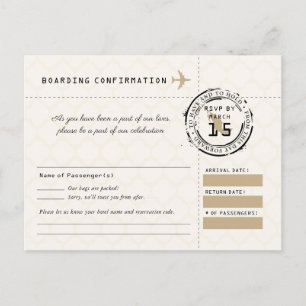Tan Wedding RSVP Tarjeta de embarque a México
