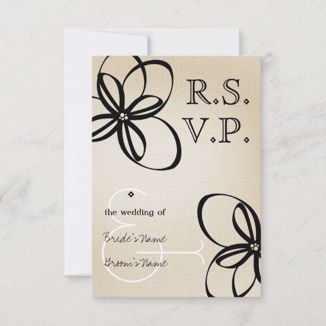 Tan y Black Modern Wedn RSVP con flores (Anverso)