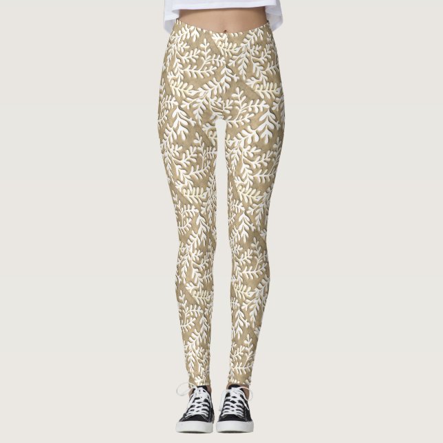 Tan y blanco deja leggings (Anverso)