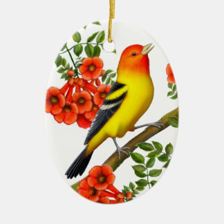 Tanager occidental en ornamento de vino de trompet