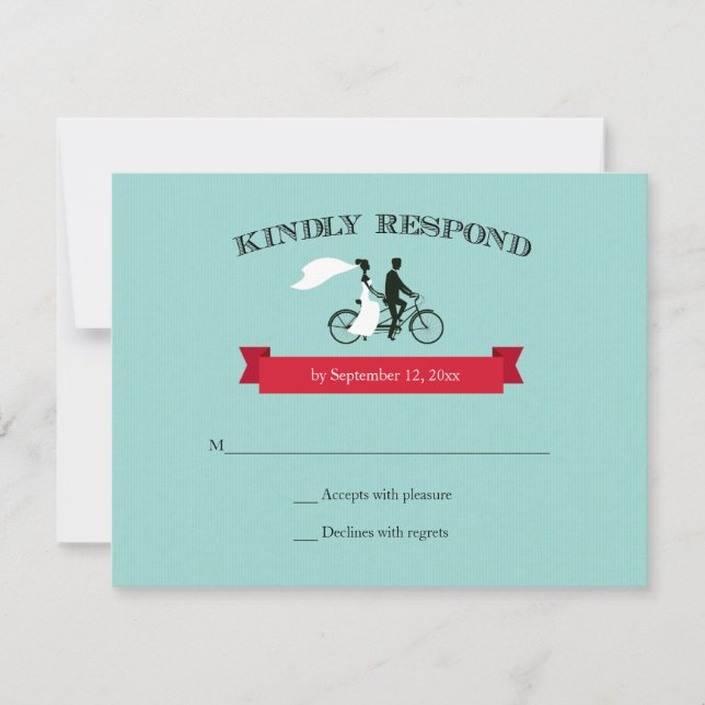 Tandem Bicycle Aqua Wedding RSVP (Anverso)