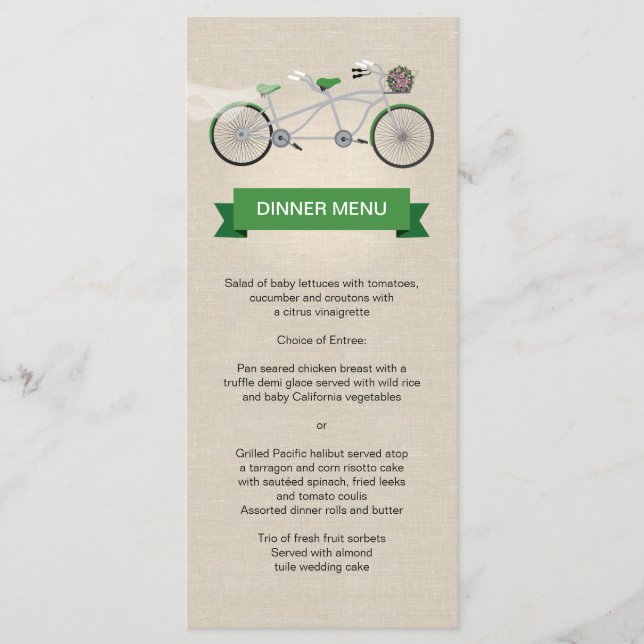 Tandem Bicycle Green Boda Menu Faux Linen (Anverso)