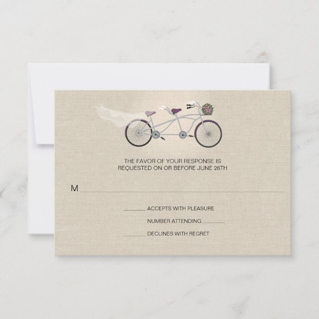 Tandem Plum Boda de bicicletas Faux Linen RSVP (Anverso)