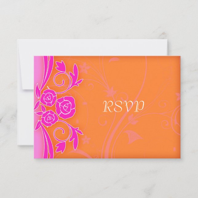 Tangerina y Flamante RSVP Boda de rosas rosadas (Anverso)