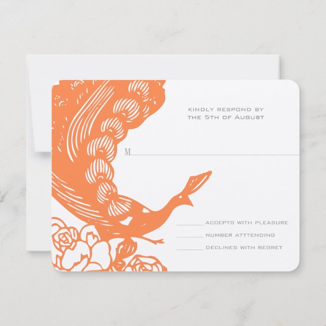 Tangerine Vintage Modern Peacock Wedding RSVP (Reverso)