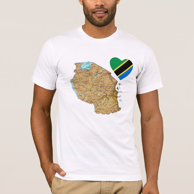 Tanzania Bandera Corazón y Mapa camiseta (Anverso)