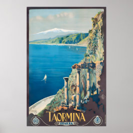 Taormina Sicilia Italia Póster de viaje vintage