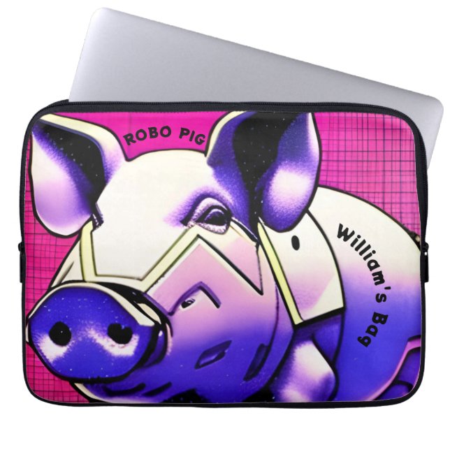 Tapa ROBO PIG para iPad. Texto editable. Funda Por (Frente)