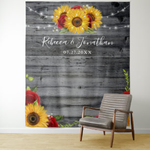Tapices de fondo de boda de madera de girasol rúst