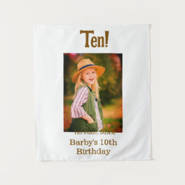 Tapiz 10th birthday photo name date simple brown beige b