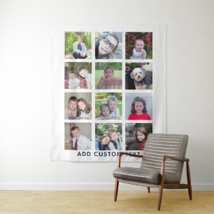 Tapiz 12 Fotos - Collage Moderno - Blanco con Texto