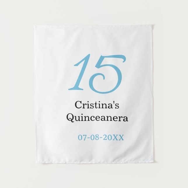 Tapiz 15th quinceanera birthday blue black bold letter n (Anverso)