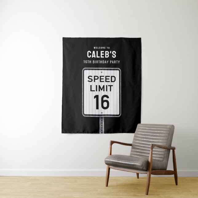 Tapiz 16th Birthday Speed Limit Backdrop (In situ)