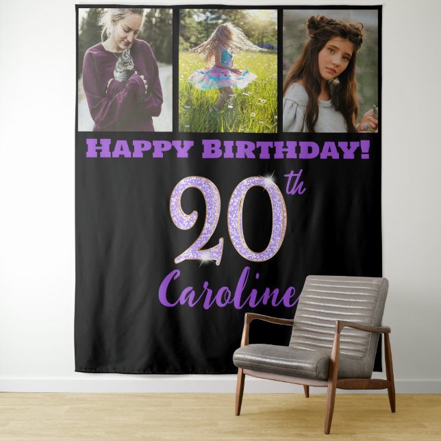 Tapiz 20th Birthday Party, Purple Glitter & 3 photos (In situ)