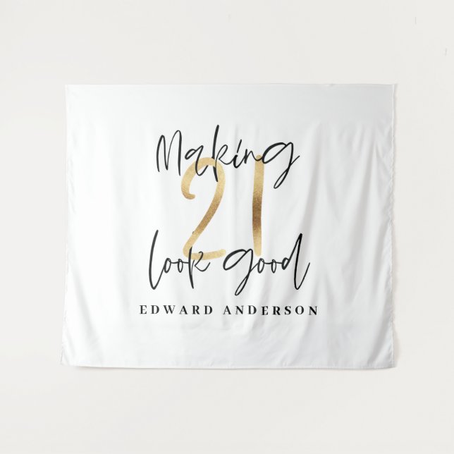 Tapiz 21 años moderno negro y oro elegante (Anverso (horizontal))