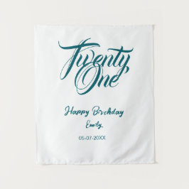 Tapiz 21st birthday add name date year blue template thi