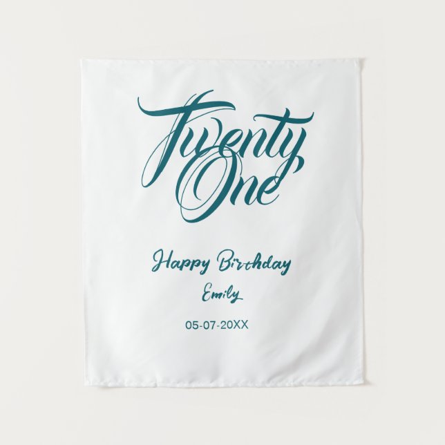 Tapiz 21st birthday add name date year blue template thi (Anverso)