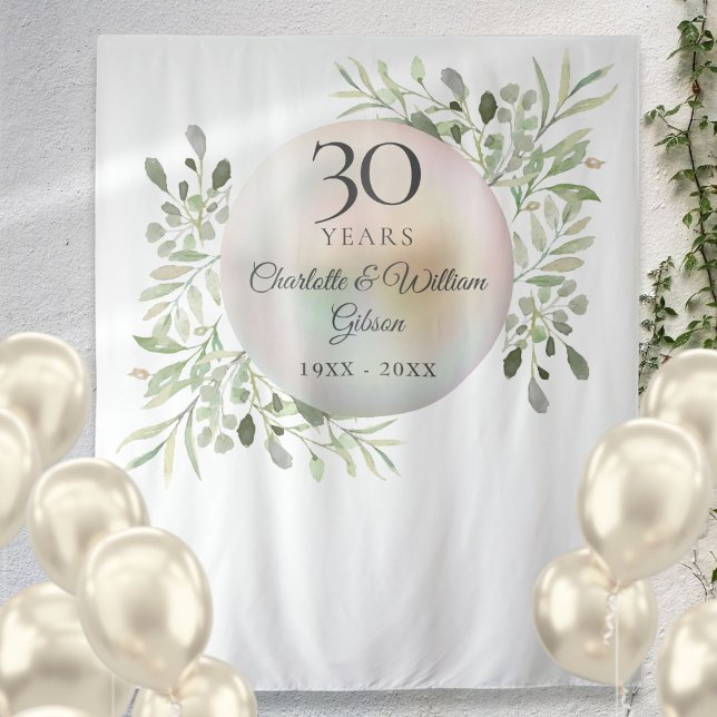 Tapiz 30 Aniversario de Pearl Greenery Foto de fondo (30th Anniversary Pearl Greenery Photo Backdrop)