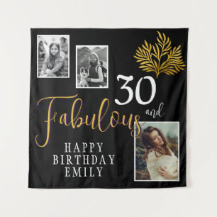 Tapiz 30 y Fabulous Gold Foliage 3 Photo Birthday