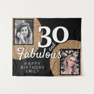 Tapiz 30 y Fabulous Gold Purpurina 2 Photo Birthday